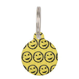 Placa Para Mascotas Cara sonriente feliz genial texto personalizado 