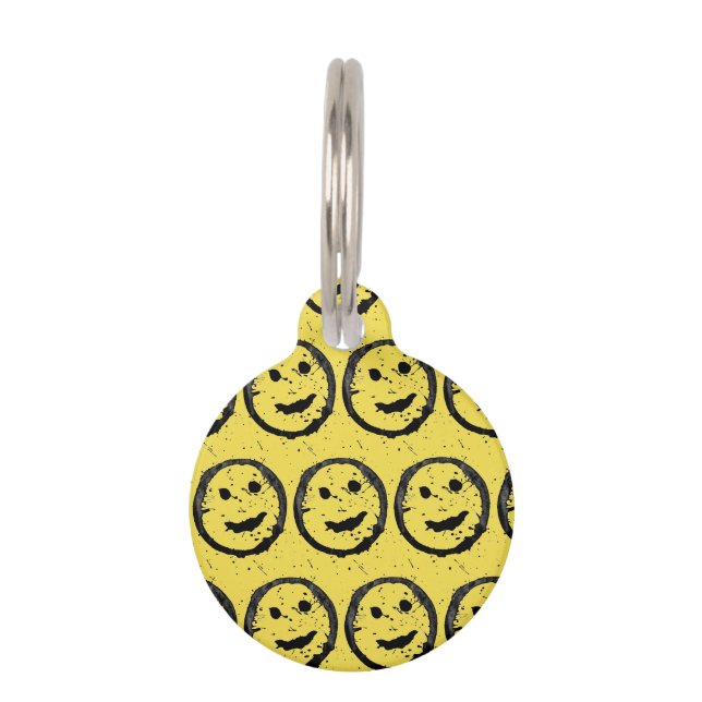 Placa Para Mascotas Cara sonriente feliz genial texto personalizado  (Anverso)