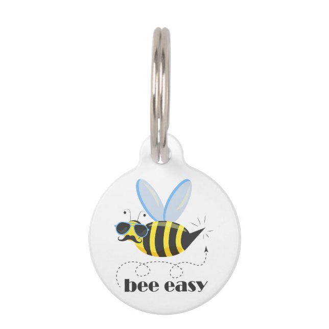 Placa Para Mascotas Carácter de abeja con gafas de sol bigote Bee Fáci (Anverso)