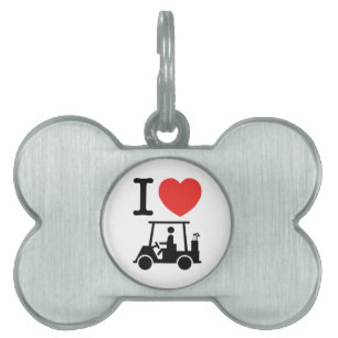 Placa Para Mascotas Carro de golf I Heart (Love)