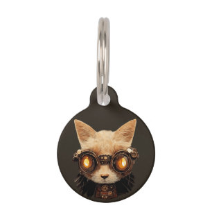 Placa Para Mascotas Cat Steampunk Retro Gótico Retro Kitty Retrato