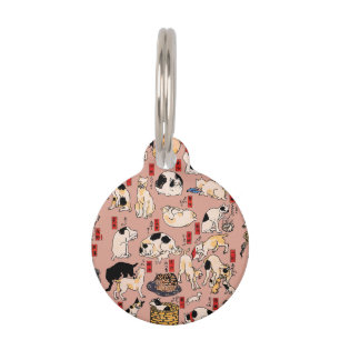 Placa Para Mascotas Cats japoneses ukiyo-e Art Funny