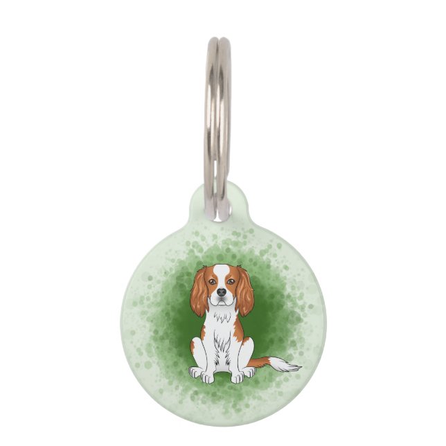 Placa Para Mascotas Cavalier King Charles Spaniel Blenheim Sobre Verde (Anverso)