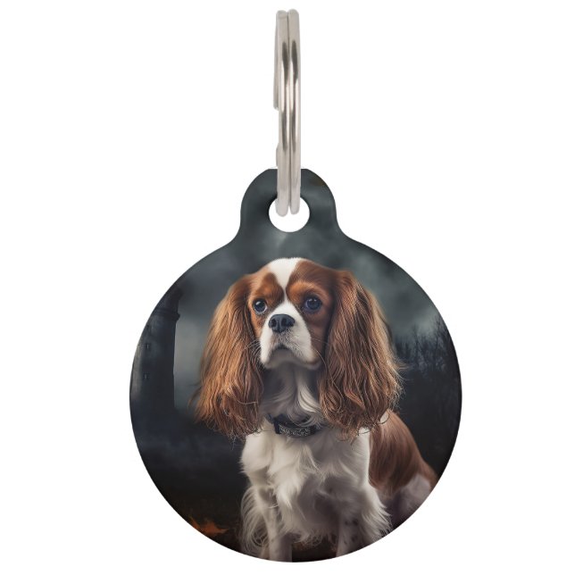 Placa Para Mascotas Cavalier King Charles Spaniel Halloween Espeluznan (Anverso)