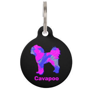Placa Para Mascotas Cavapoo Loco rosa caliente y azul
