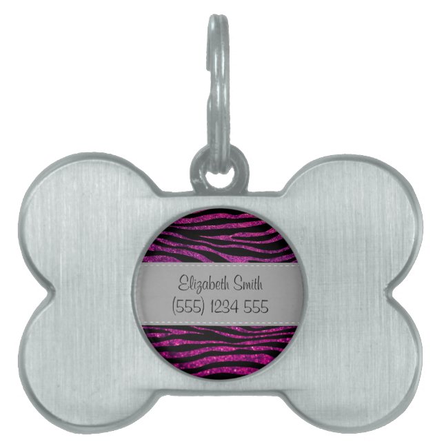 Placa Para Mascotas Cebra rosa, cebra Purpurina, impresión de cebra, n (Frente)