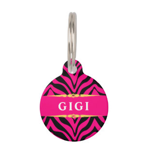 Placa Para Mascotas Cebra Rosa Glam Impresa Personalizada