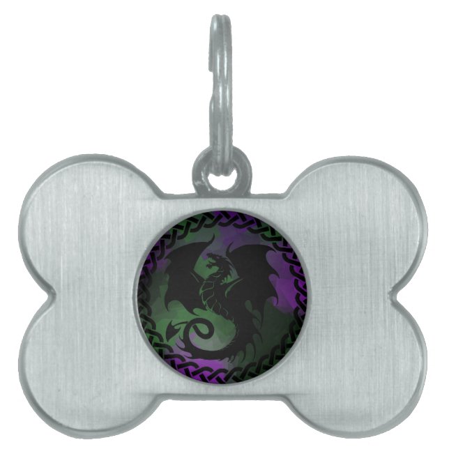 Placa Para Mascotas CelticCircleDragonPurpleGreen (Frente)