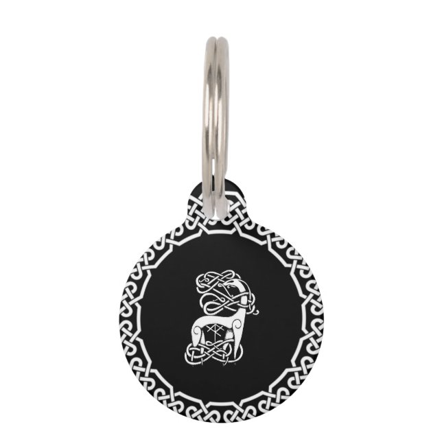Placa Para Mascotas Céltico negro/ciervo nórdico (Anverso)