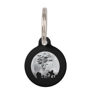 Placa Para Mascotas Cementerio de la Luna Llena de Halloween Graveyard