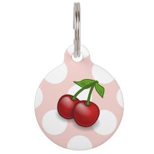 Placa Para Mascotas Cerezo, Par De Cerezas, Hojas - Verde Rojo