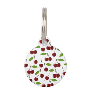 Placa Para Mascotas Cerezo Rojo, Patrón De Cerezas, Hojas, Fruta