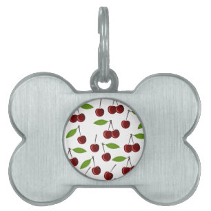 Placa Para Mascotas Cerezo Rojo, Patrón De Cerezas, Hojas, Fruta