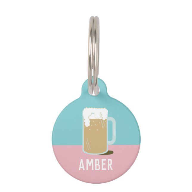 PLACA PARA MASCOTAS CERVEZA (ROSA) (Anverso)