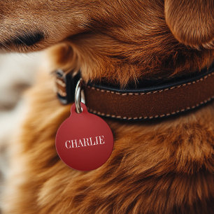 Placa Para Mascotas Charlie Clásico Monograma Nombre   Rojo