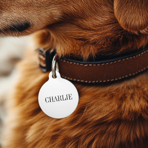 Placa Para Mascotas Charlie Clásico Nombre Monograma   Blanco