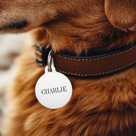 Placa Para Mascotas Charlie Nombre Clásico Monograma | Blanco