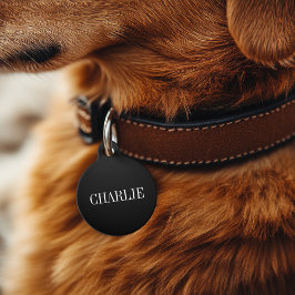 Placa Para Mascotas Charlie Nombre Clásico Monograma | Negro