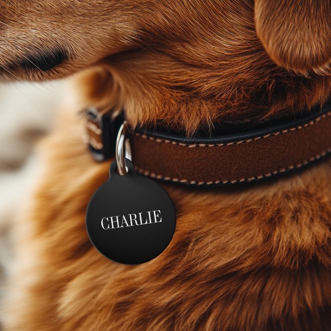 Placa Para Mascotas Charlie Nombre Clásico Monograma | Negro (Subido por el creador)