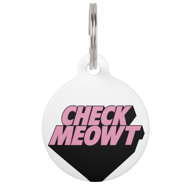 Placa Para Mascotas Check Meowt Round Pet Tag (Anverso)