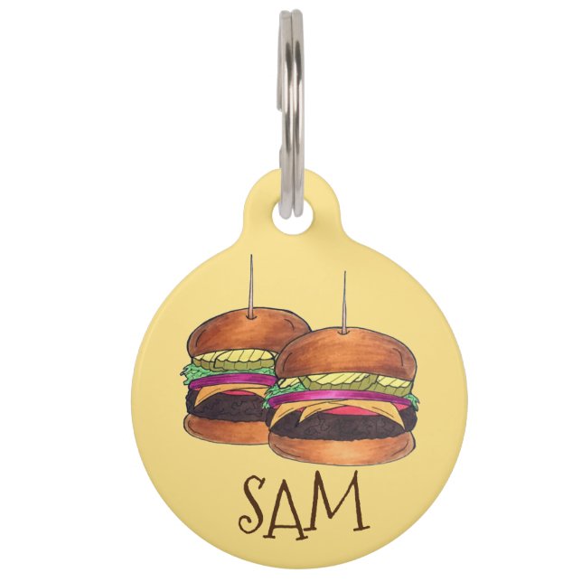 Placa Para Mascotas Cheeseburger Burger Hamburger Sliders Bar Pub (Anverso)