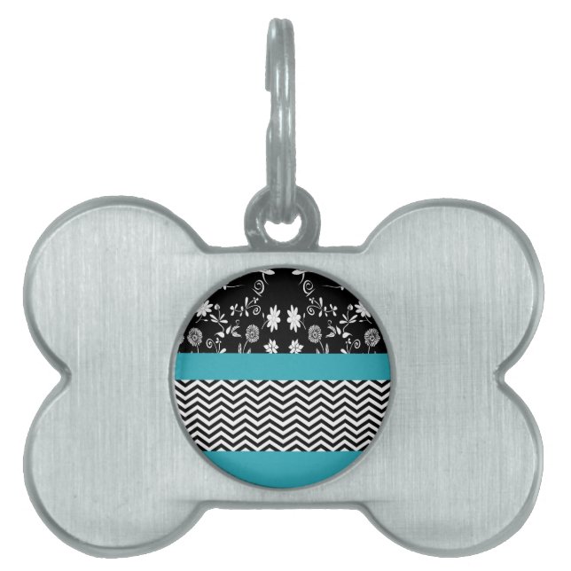 Placa Para Mascotas chevron floral (Frente)
