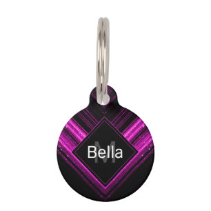 Placa Para Mascotas Chevron negro espumoso y metálico de color rosa ro