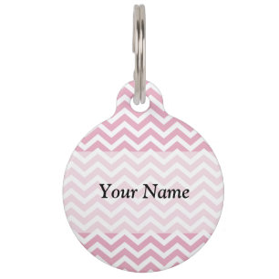 Placa Para Mascotas Chevron rosa y blanco