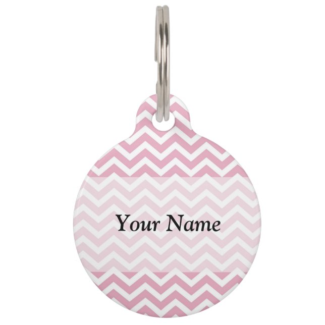 Placa Para Mascotas Chevron rosa y blanco (Anverso)