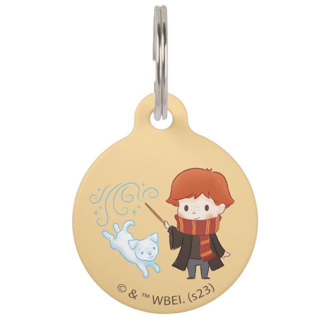 Placa Para Mascotas Chibi Ron Weasley Patronus (Anverso)