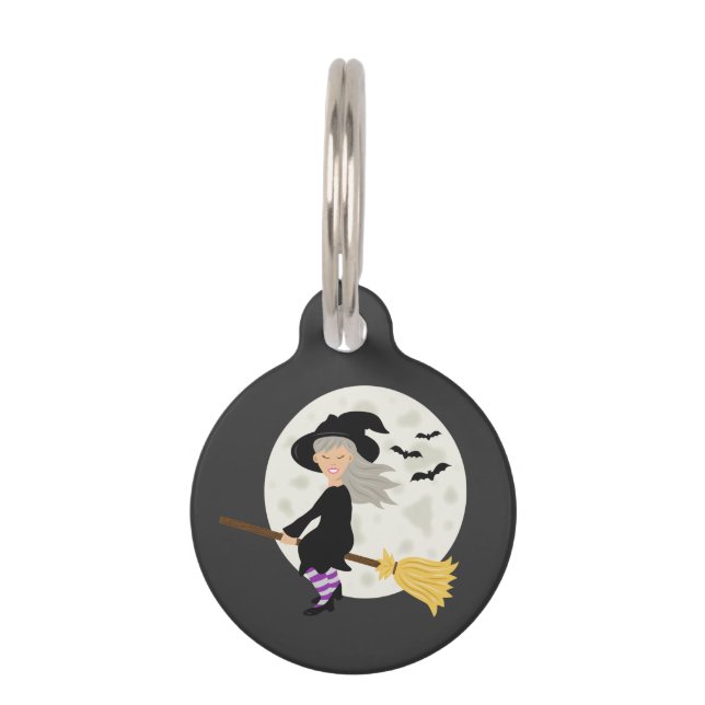 Placa Para Mascotas Chica De Brujas Personalizado Aburrido Volando Por (Anverso)