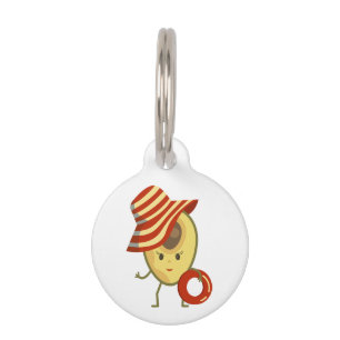 Placa Para Mascotas Chica de playa de aguacate con gorra solar y anill