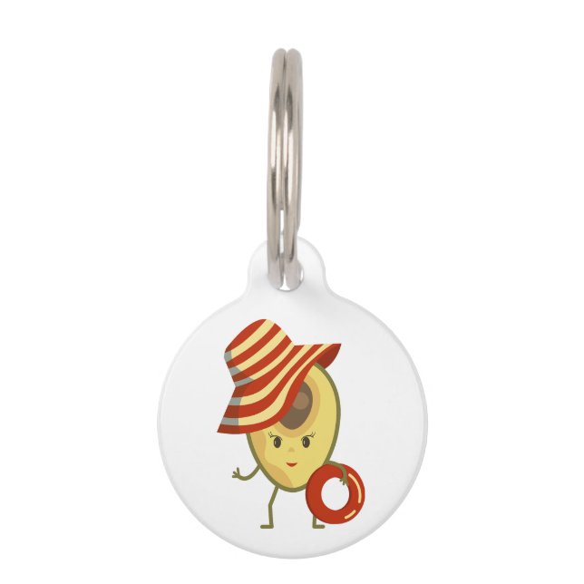 Placa Para Mascotas Chica de playa de aguacate con gorra solar y anill (Anverso)