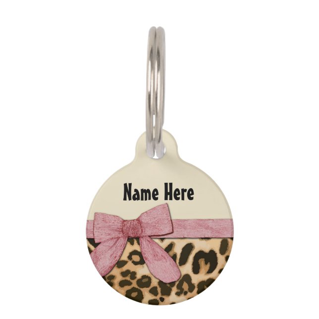 Placa Para Mascotas Chica Leopard Print Baby Pink Bow (Anverso)