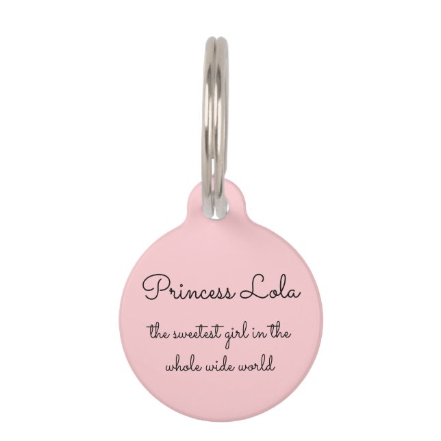 Placa Para Mascotas Chica más dulce Princesa Rosa Personalizada (Anverso)