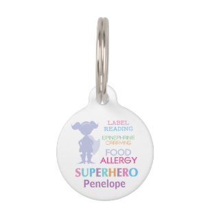 Placa Para Mascotas Chica Superhéroe Alimentos Alergia Niños Epinephri
