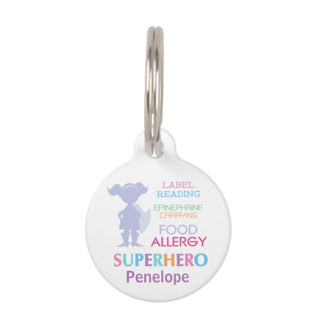Placa Para Mascotas Chica Superhéroe Alimentos Alergia Niños Epinephri (Anverso)