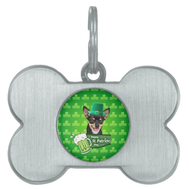 Placa Para Mascotas Chihuahua Cuppy Dog St. Patrick's Day Green Clover (Frente)