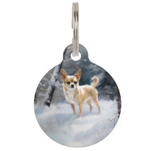 Placa Para Mascotas Chihuahua Deja que nieve Navidad