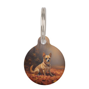 Placa Para Mascotas Chihuahua en otoño las hojas caen inspiran