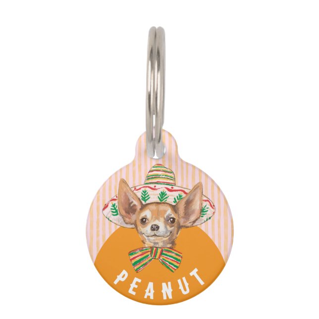Placa Para Mascotas Chihuahua gracioso perro gorra naranja rosa lindo (Anverso)