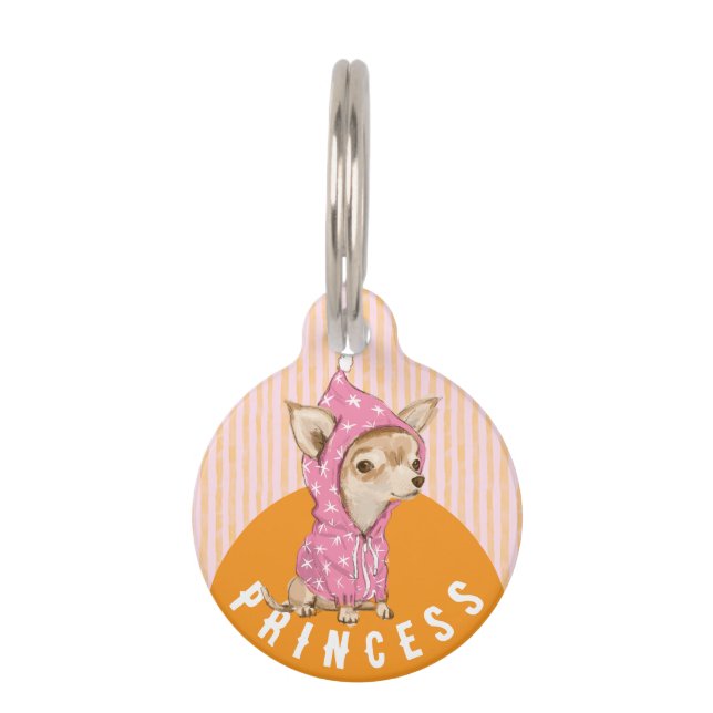 Placa Para Mascotas Chihuahua gracioso perro naranja rosa lindo (Anverso)