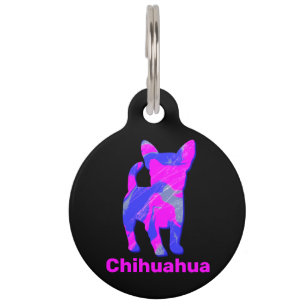 Placa Para Mascotas Chihuahua Loca Rosa caliente y Azul