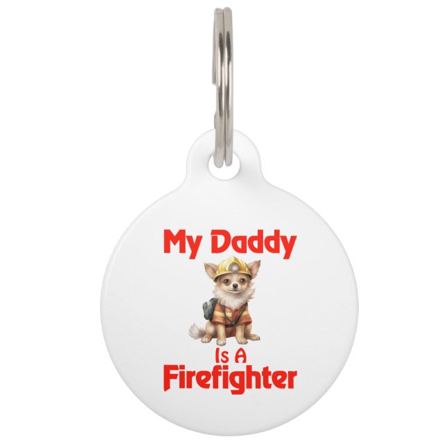 Placa Para Mascotas Chihuahua Personalizado Mi Papá Es Bombero (Anverso)