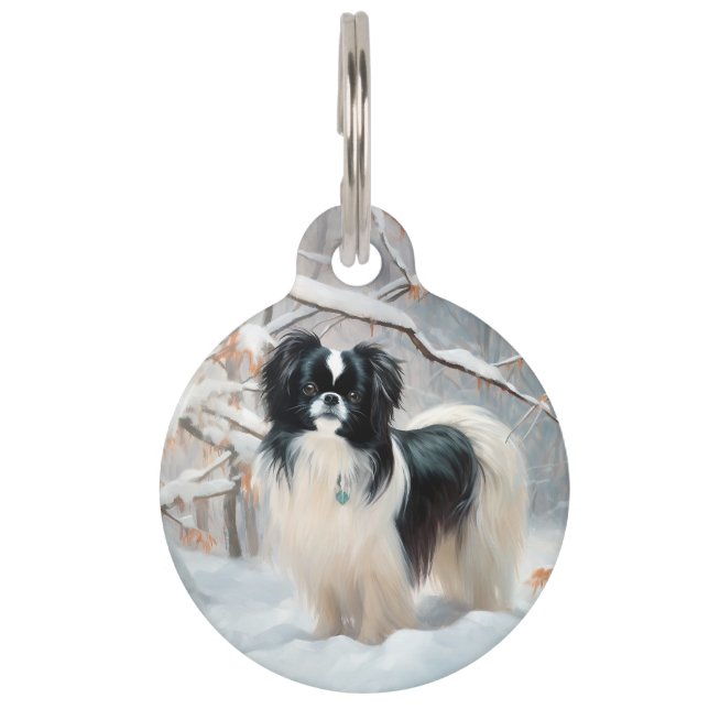 Placa Para Mascotas Chin japonés deja que nieve Navidades (Anverso)