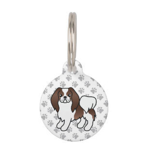 Placa Para Mascotas Chin Japonés Marrón y Blanco Dibujo y Información