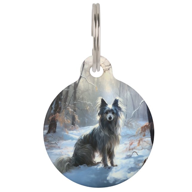 Placa Para Mascotas Chinese Crested Deja que nieve Navidad (Anverso)