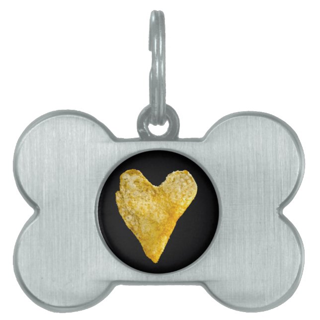 Placa Para Mascotas Chip de papa en forma de corazón (Frente)