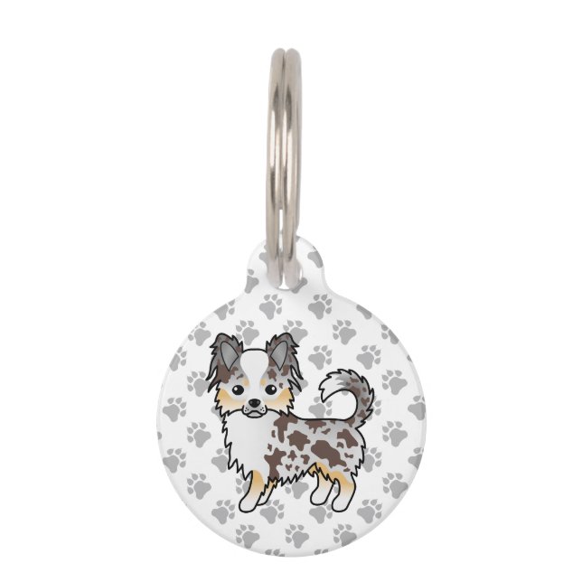 Placa Para Mascotas Chocolate Merle Long Coat Chihuahua Cartog Dog (Anverso)