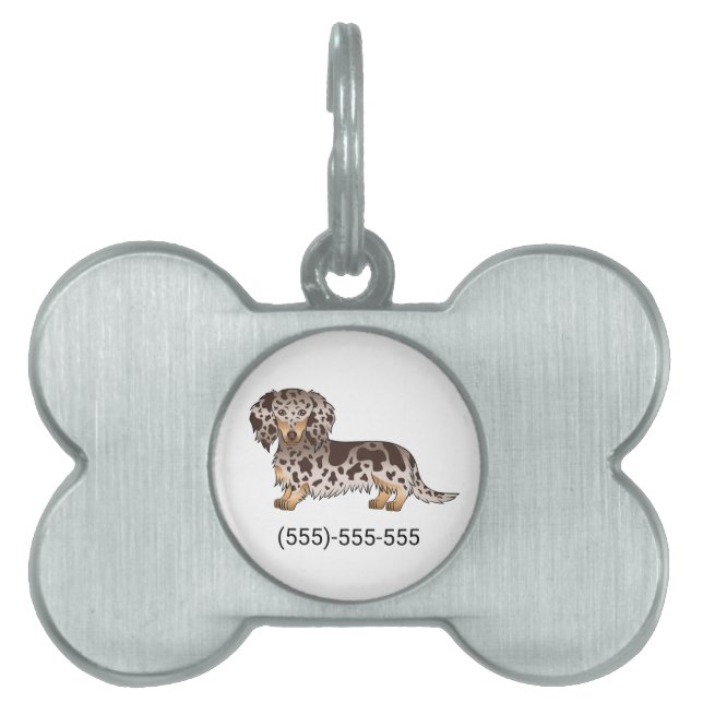 Placa Para Mascotas Chocolate Y Tan Dapple Largo Pelo Dachshund Perro (Frente)